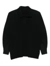 Issey Miyake Pleated Texture Long-sleeve Polo With Structured Neckline In Black