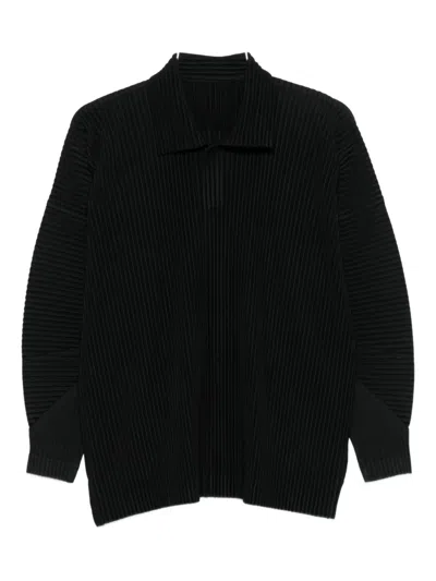 Issey Miyake Pleated Polo Shirt In Black