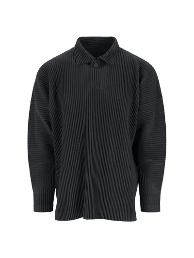 Issey Miyake Pleated Polo Shirt In Black