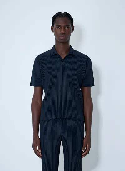Issey Miyake Pleated Polo Shirt In Blue