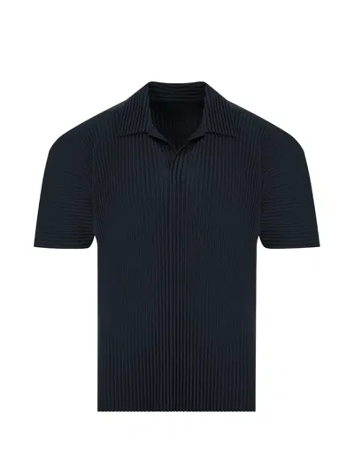 Issey Miyake Pleated Polo Shirt In Blue