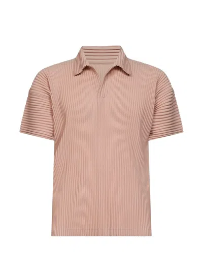 Issey Miyake Pleated Polo Shirt In Brown
