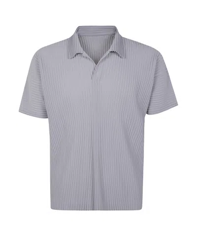 Issey Miyake Pleated Polo Shirt In Gray