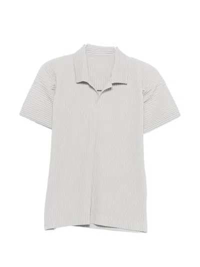 Issey Miyake Pleated Polo Shirt In White