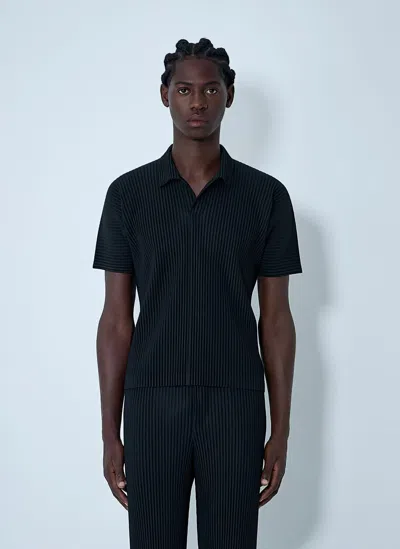 Issey Miyake Pleated Polo Shirt In Green