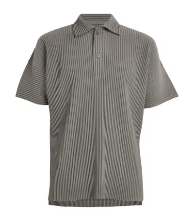 Issey Miyake Pleated Polo Shirt In Grey