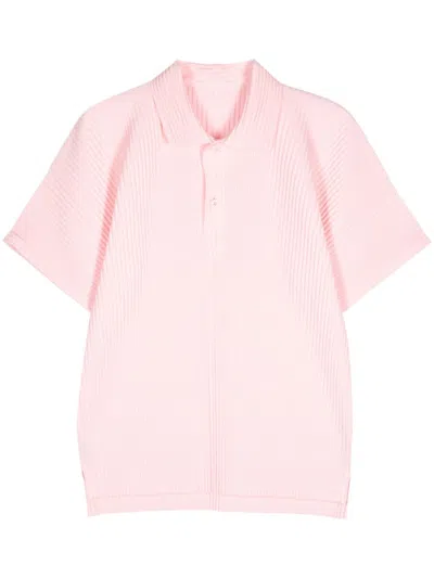 Issey Miyake Pleated Polo Shirt In Pink