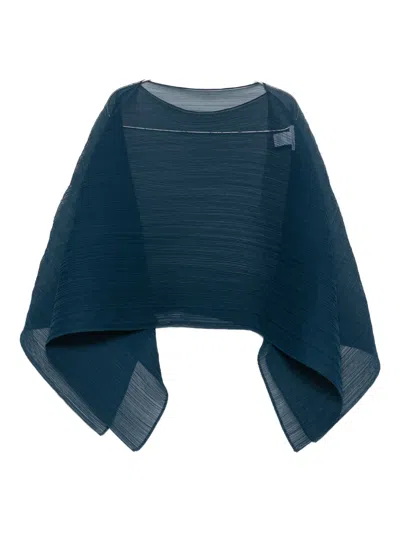 Issey Miyake Pleated Poncho In Blue