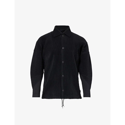 Issey Miyake Homme Plisse  Mens 15-black Pleated Relaxed-fit Knitted Shirt