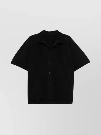 Issey Miyake Pleated Ribbed Shirt Short Sleeves In Black
