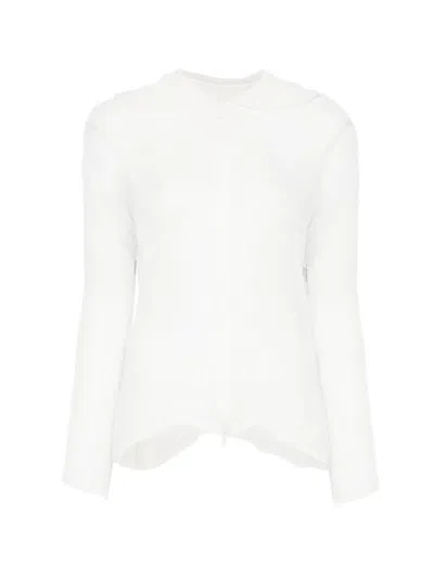 Issey Miyake Pleated Semi-sheer Cardigan In White