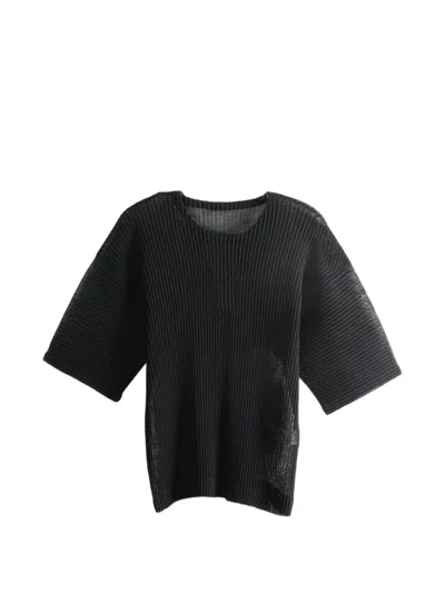 Issey Miyake Pleated Semi-sheer T-shirt In Black