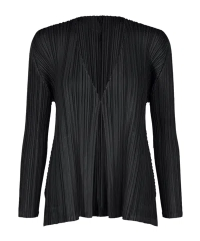 Issey Miyake Pleated Shawl-collar Jacket In Black