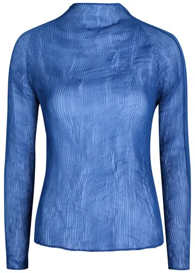 Issey Miyake Pleated Sheer Chiffon Top In Blue