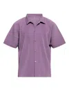 Issey Miyake Ns Viola Purple Pleated Spread-collar Short-sleeve Knitted Shirt