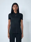 Issey Miyake Pleated Button Polo Top In Black