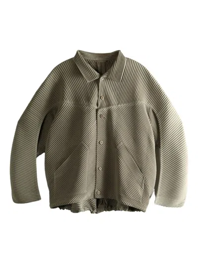 Issey Miyake Pleated Shirt Jacket In Gray