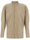 Issey Miyake Pleated Long-sleeve Shirt With Sculptural Silhouette In Neutrals