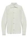 Issey Miyake Ribbed Texture Spread Collar Straight Hem Jacket In White