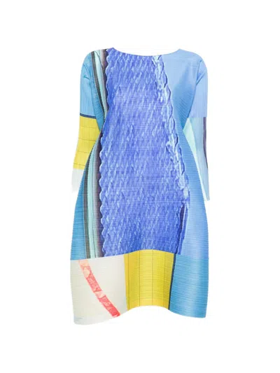 Issey Miyake Pleated Short Dress In Blue