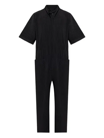 Issey Miyake Pleated Short-sleeve Jumpsuit In Black