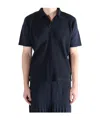 Issey Miyake Pleated Short-sleeve Polo Shirt In Blue