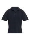 Issey Miyake Pleated Short Sleeve Shirt With Classic Collar In Blue