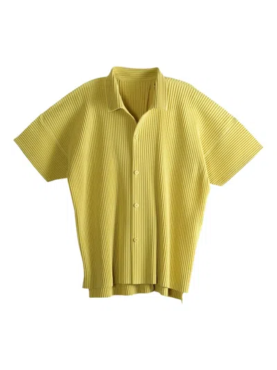 Issey Miyake Pleated Short-sleeve Shirt In Yellow