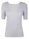 Issey Miyake Pleated Short-sleeve Top In Gray
