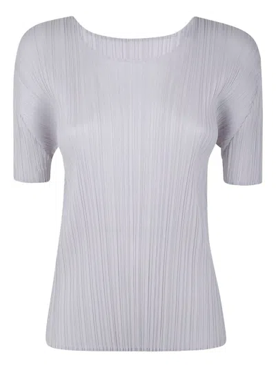 Issey Miyake Pleated Short-sleeve Top In Gray