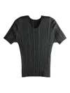 Issey Miyake Pleated Short-sleeve Top In Multi