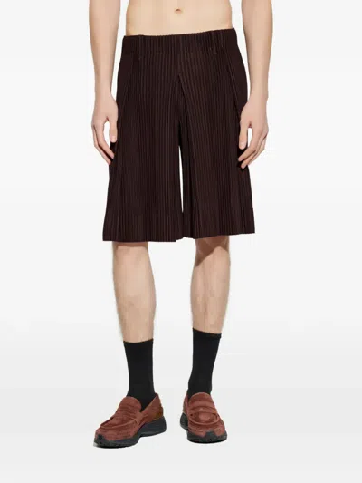 Issey Miyake Pleated Shorts In Brown