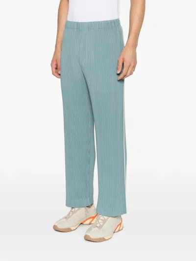 Issey Miyake Pleated Side-stripe Trousers In Blue