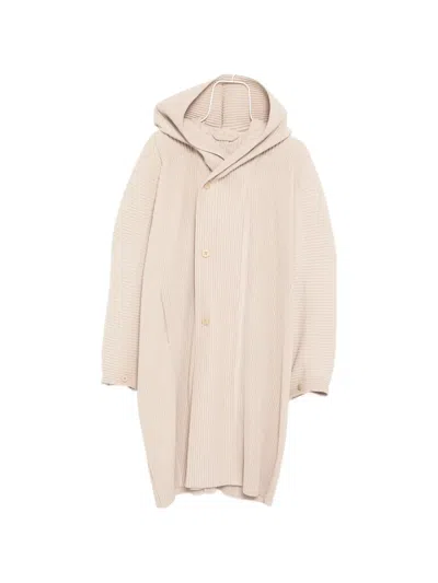 Issey Miyake Pleated Single-breasted Coat In Neutral