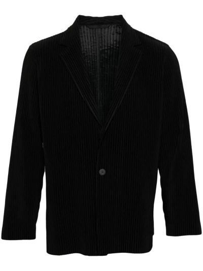 Issey Miyake Pleated Single-breasted Jacket In Black