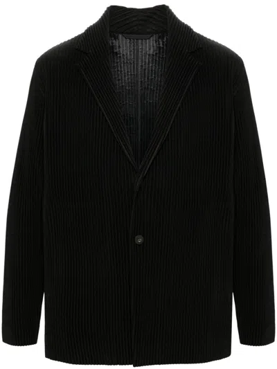 Issey Miyake Pleated Single-breasted Jacket In Black