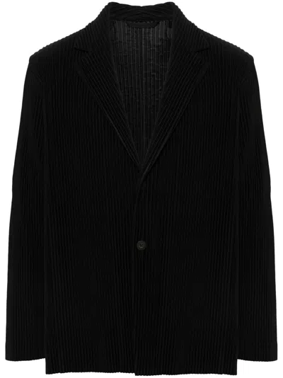 Issey Miyake Pleated Single-breasted Jacket In Black