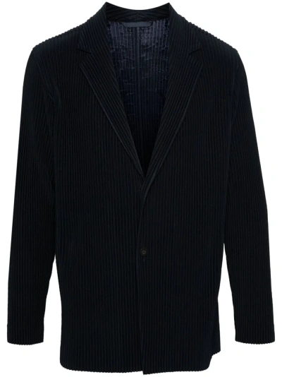 Issey Miyake Pleated Single-breasted Jacket In Blue