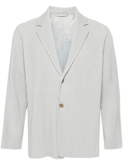 Issey Miyake Pleated Single-breasted Jacket In Grey