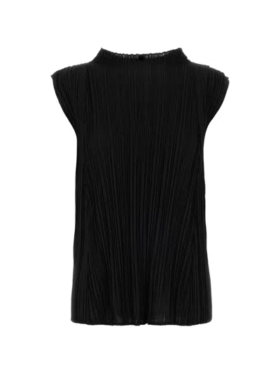 Issey Miyake Pleated Sleeveless Blouse In Black