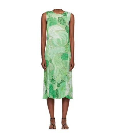Issey Miyake Pleated Sleeveless Dress In Green