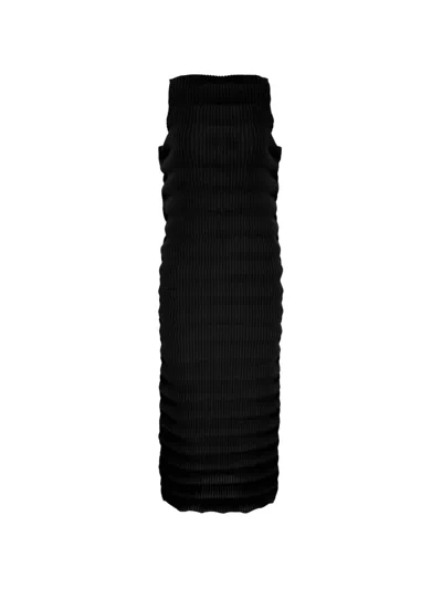 Issey Miyake Pleated Sleeveless Maxi Dress In Black