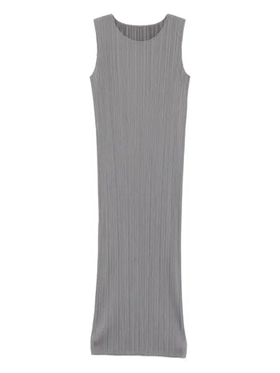 Issey Miyake Pleated Sleeveless Maxi Dress In Gray