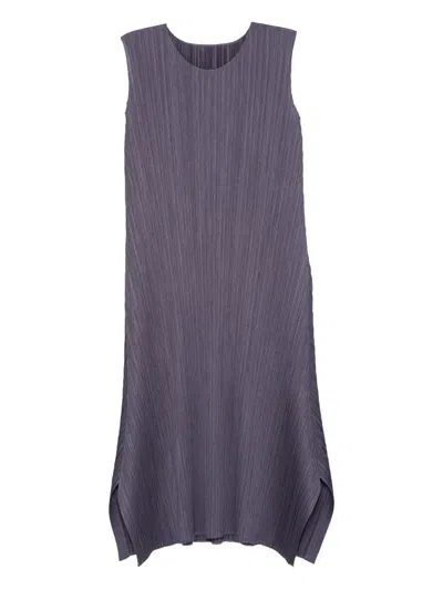 Issey Miyake Pleated Sleeveless Midi Dress In Blue