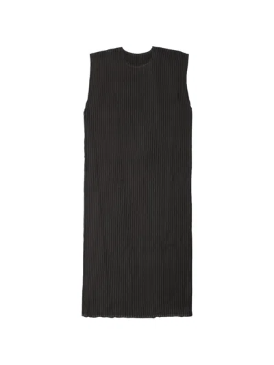 Issey Miyake Pleated Sleeveless Mini Dress In Black