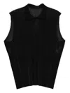Issey Miyake Pleated Sleeveless Polo Shirt In Black