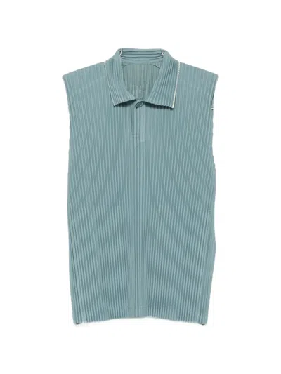 Issey Miyake Pleated Sleeveless Sweater In Blue