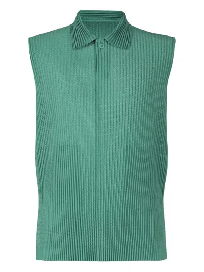 Issey Miyake Pleated Sleeveless Tank Top In Green