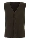 Issey Miyake Textured Pleated Ribbed Sleeveless V-neck Vest