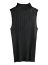 Issey Miyake Pleated Sleeveless Top In Black